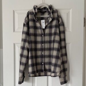Banana Republic Plaid Button-Up Shirt with Ruffle Collar